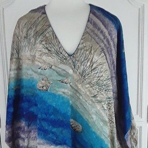 Vintage Blue Sandy Beach Motif Caftan Dress